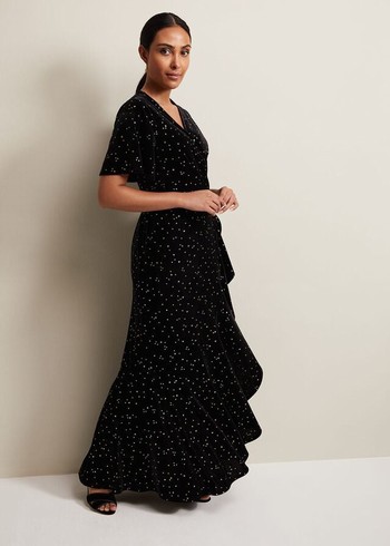 Phase Eight Petite Holly Velvet Star Wrap Dress Black Canada | RJNIEV-160